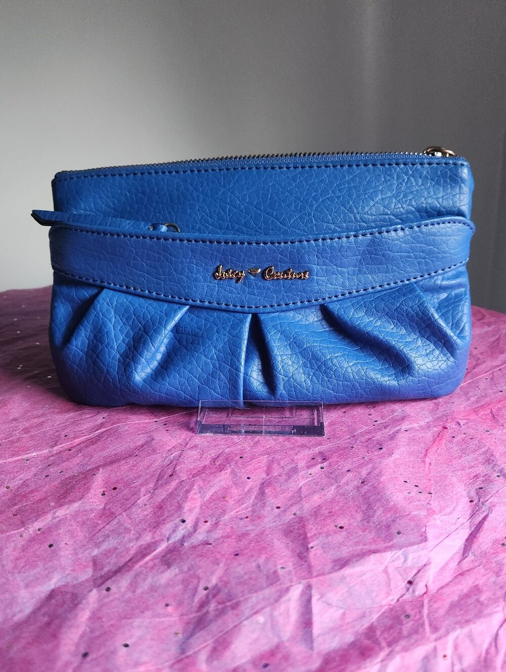 Juicy Couture Royal Blue Faux Leather pleated Clutch/Wallet EUC